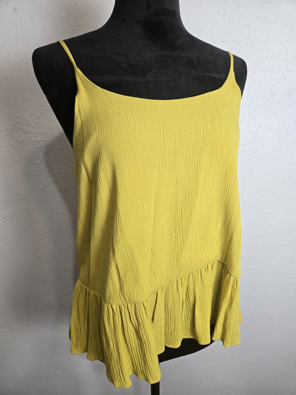 Yellow Mustard Spaghetti Strap Ruffled Hem Tank Top